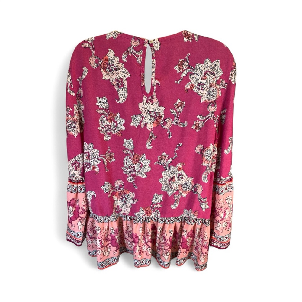 Beachlunchlounge Boho Floral Peasant Tunic Blouse Pink Multicolor Women’s M - Picture 5 of 7